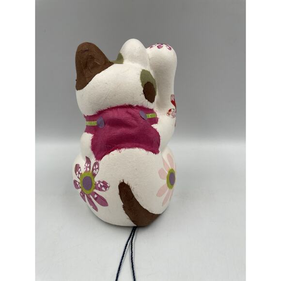NEW 5” Hand Made Paper Mache Kyugetsu Doll Cat “Maneki-Neko” Made In Japan - Picture 4 of 8